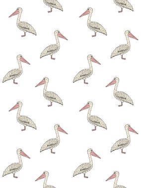El çiziminin vektörsüz deseni beyaz arkaplanda izole edilmiş çizim pelikanı