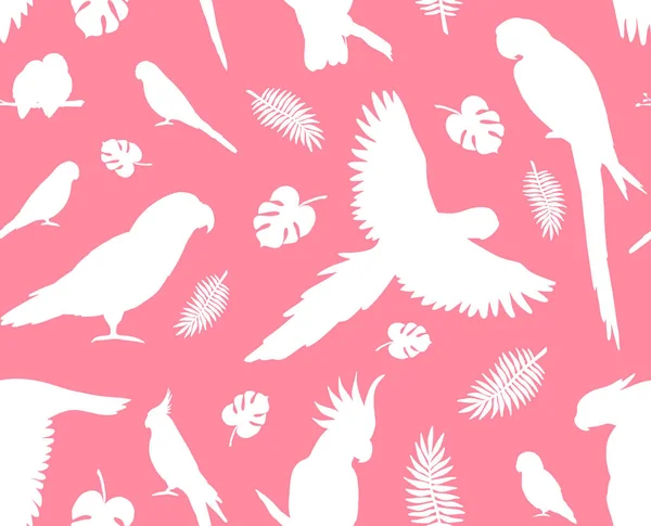 Seamless Pattern Birds Leaves — Stock Vector