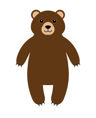 Beyaz arka planda izole edilmiş vektör düz çizgi film kahverengi boz ayı.