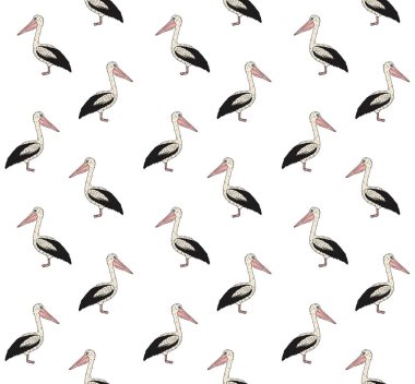 Renkli el çiziminin vektörsüz deseni beyaz arkaplanda izole edilmiş karalama çizimi pelikanı