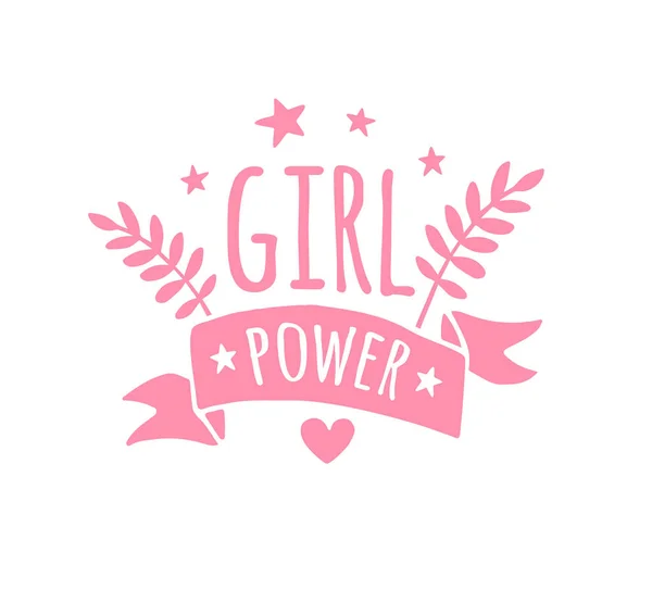 矢量粉红手绘涂鸦图以简洁的风格与短语女孩的力量 女性主义引言和女性激励口号在白人背景下被孤立 — 图库矢量图片