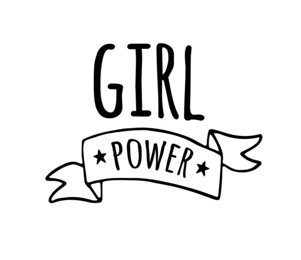 Vector Handgezeichnete Doodle Illustration Einfachem Stil Mit Phrase Girl Power — Stockvektor