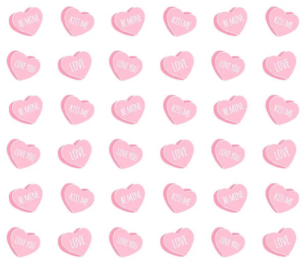 Vector Seamless Pattern Pink Drawn Doodle Sketch Valentine Candy Hearts — Stock Vector