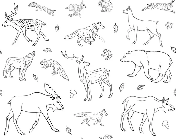 Vettore Modello Senza Soluzione Continuità Disegnato Mano Schizzo Scarabocchio Animali — Vettoriale Stock