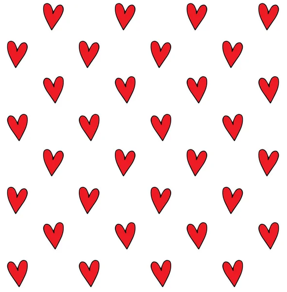 Vektorový bezešvý vzor ručně kresleného červeného srdce — Stockový vektor