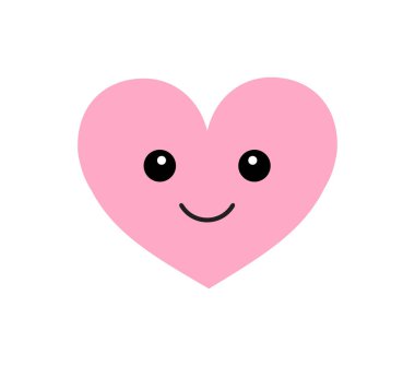 Vector düz çizgi film kawaii pembe kalp yüzlü