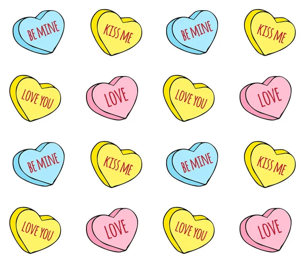 Vector seamless pattern of sketch candy heart — Stock Vector