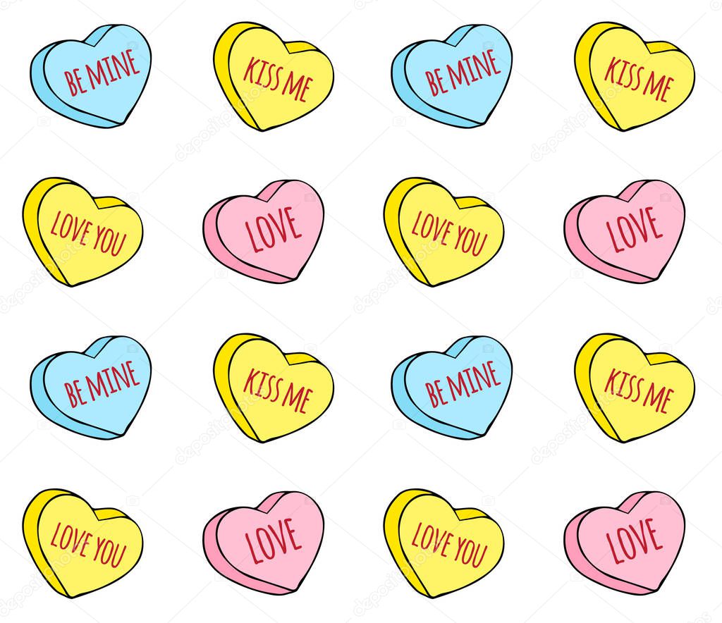 Vector seamless pattern of sketch candy heart
