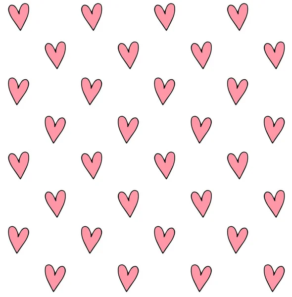 Vektor Bezešvé Vzor Ručně Kreslené Čmáranice Růžová Srdce Izolované Bílém — Stockový vektor