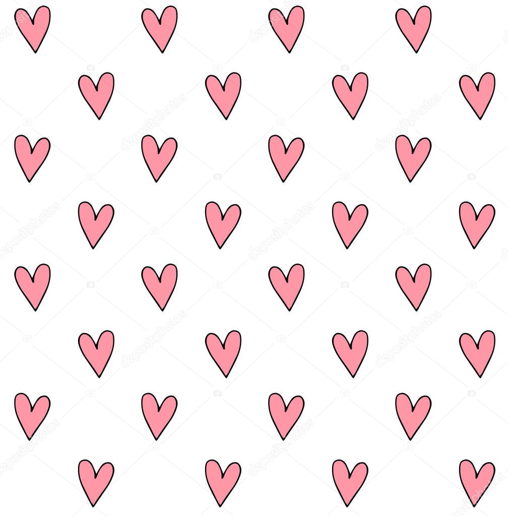 Vector seamless pattern of hand drawn doodle sketch pink hearts isolated on white background