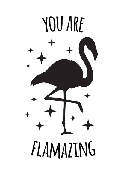 Vector Inspirierendes Zitat Und Schwarzes Doodle Skizzieren Flamingo Silhouette Und — Stockvektor