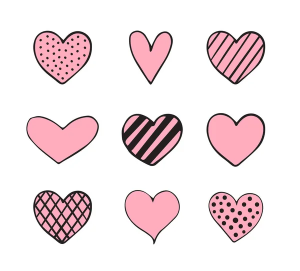 Σύνολο Διάνυσμα Δέσμη Από Ροζ Ζωγραφισμένα Στο Χέρι Doodle Καρδιές — Διανυσματικό Αρχείο