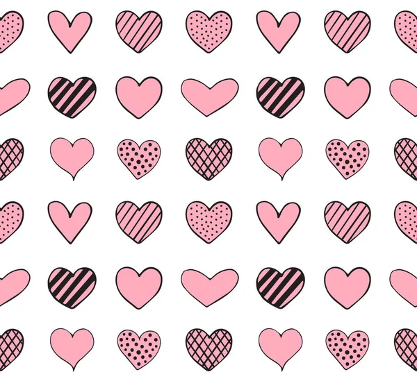 Vektor Bezešvé Vzor Ručně Kreslené Čmáranice Růžová Srdce Izolované Bílém — Stockový vektor