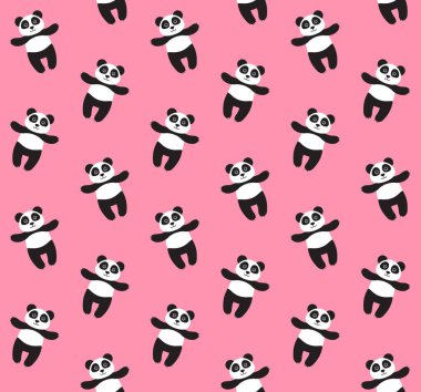 Pembe arka planda izole edilmiş düz çizgi film pandasının vektörsüz deseni