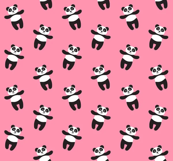 Padrão Sem Costura Vetorial Panda Cartoon Plana Isolado Fundo Rosa — Vetor de Stock