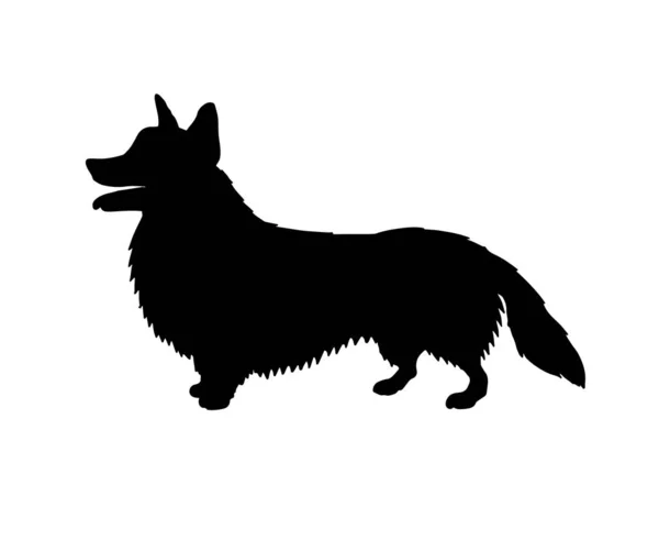 Vector Zwarte Corgi Hond Silhouet Geïsoleerd Witte Achtergrond — Stockvector