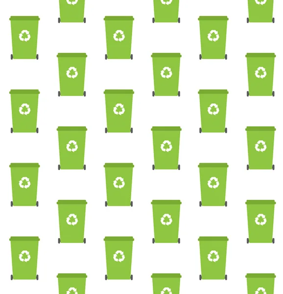 Vector Seamless Pattern Flat Cartoon Green Recycle Bin Utilization Garbage — Stock Vector