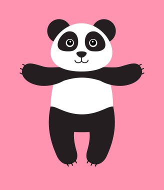 Pembe arka planda izole edilmiş vektör düz çizgi film panda