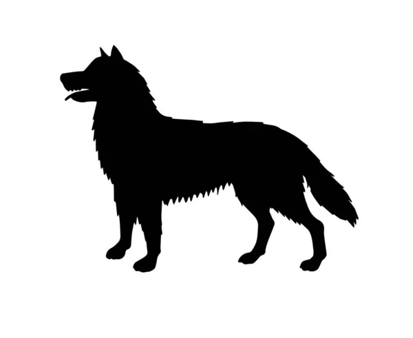 Silhouette Chien Husky Noire Vectorielle Isolée Sur Fond Blanc — Image vectorielle