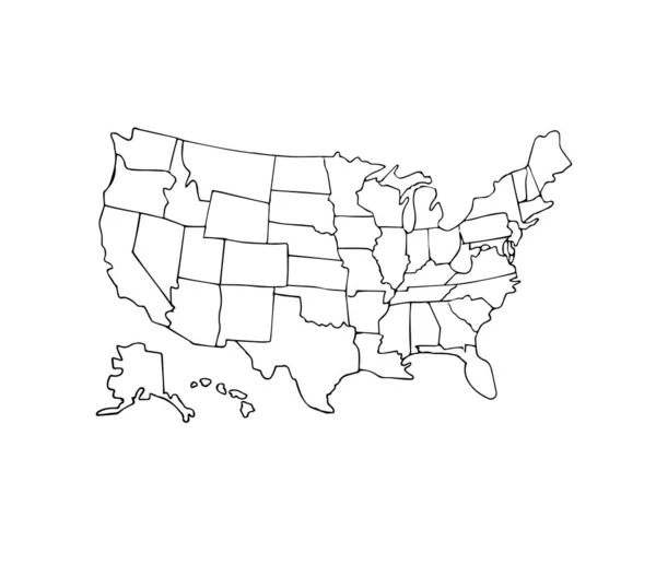 Schizzo Scarabocchiato Disegnato Mano Vettoriale Stati Uniti Mappa Politica Isolata — Vettoriale Stock