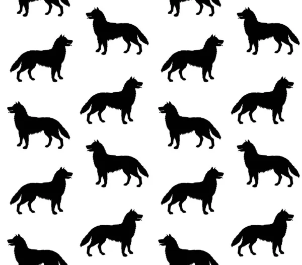 Векторный Бесшовный Рисунок Силуэта Черной Хаски Собаки Выделенный Белом Фоне — стоковый вектор