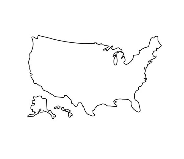 Silhouette Vectorielle Noire Contour Carte Des Etats Unis Isolée Sur — Image vectorielle