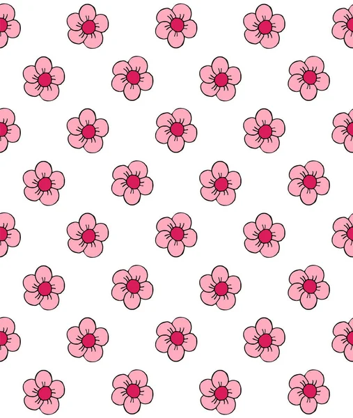 Patrón Sin Costura Vectorial Dibujo Garabato Dibujado Mano Flor Rosa — Vector de stock