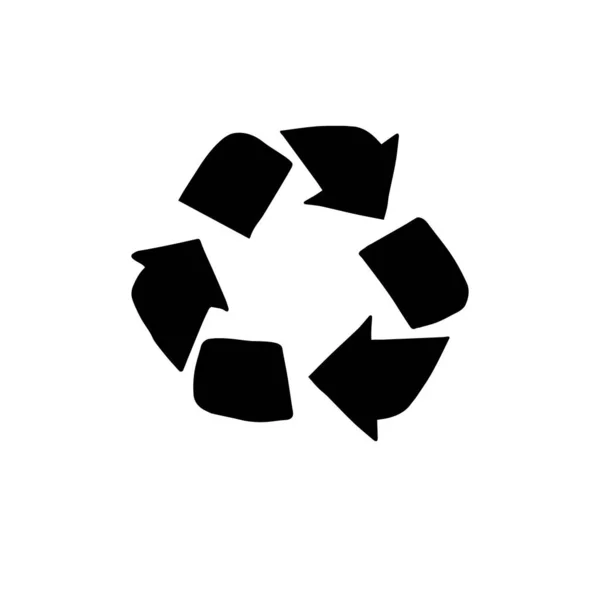 Vetor Preto Símbolo Sinal Reciclagem Plana Isolado Fundo Branco — Vetor de Stock