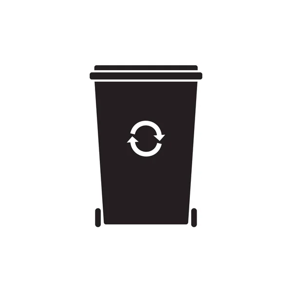 Vector Flat Black Garbage Can Icon Recycle Symbol Isolated White — Stock Vector