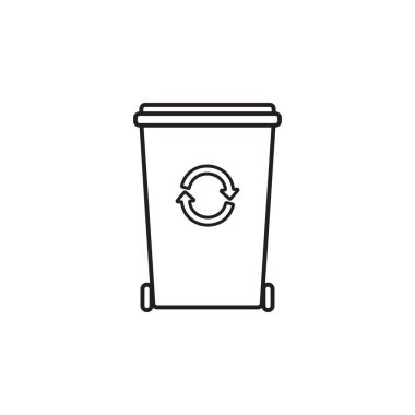 Beyaz arkaplanda izole edilmiş geri dönüşüm sembollü vektör düz ana hatlı çöp kutusu