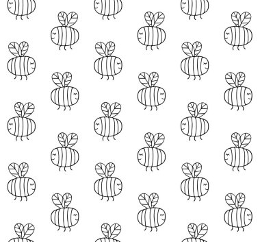 El çiziminin kusursuz deseni beyaz arka planda izole edilmiş yaban arısı çizimi.