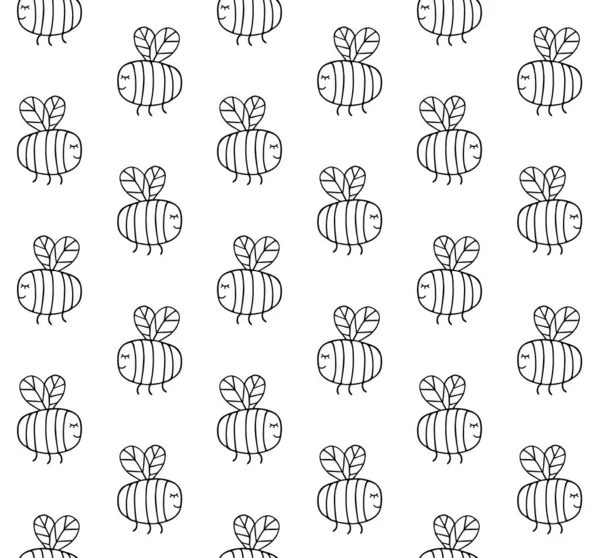 Векторний Безшовний Візерунок Ручної Мальованої Каракулі Ескіз Джмелі Бджоли Ізольовані — стоковий вектор