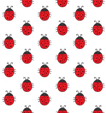 Vector seamless pattern of hand drawn red ladybug