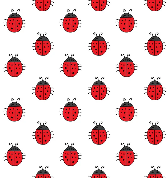 Vector seamless pattern of hand drawn red ladybug — Stock vektor