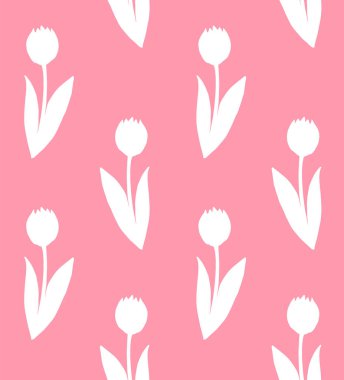 Vector seamless pattern of white tulip silhouette