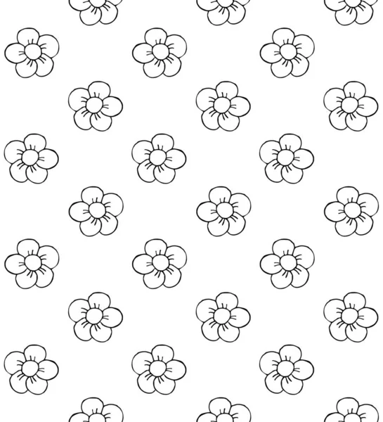 Vector seamless pattern of doodle outline flowers — Stockvektor