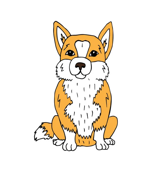 Векторна рука намальована каракуля ескіз кольоровий коргі собака — стоковий вектор