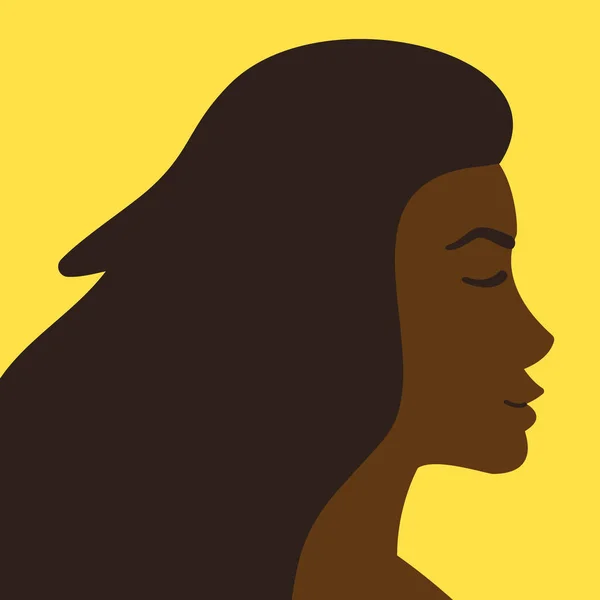 Векторный Плоский Карикатурный Профиль Лица Африканской Женщины Желтом Фоне — стоковый вектор