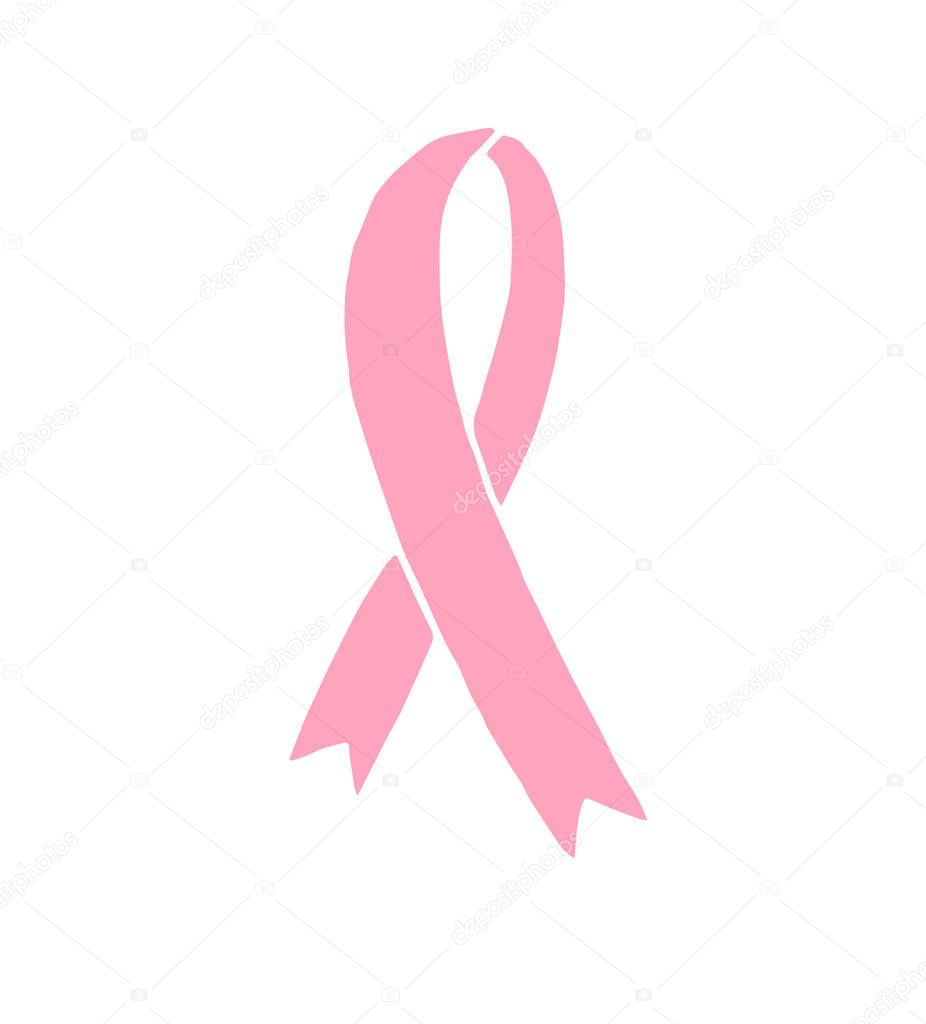 Vector hand drawn doodle sketch pink breast cancer ribbon isolated on white background