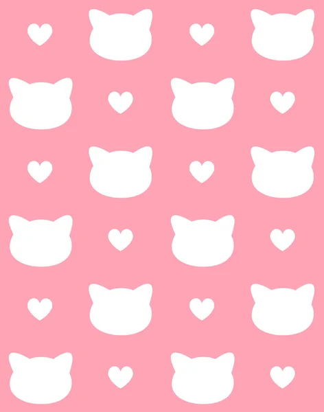 Vektor Bezešvé Vzor Bílé Kočičí Hlavy Silueta Srdce Izolované Růžovém — Stockový vektor