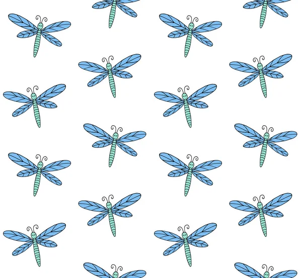 Seamless Pattern Dragonflies Vector Illustration — Stock Vector