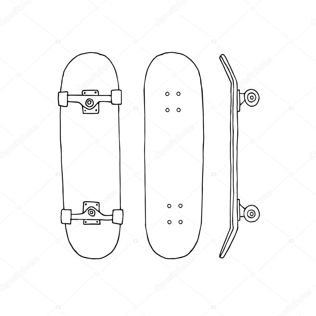 Vector hand drawn doodle sketch set of skateboard isolated on white background