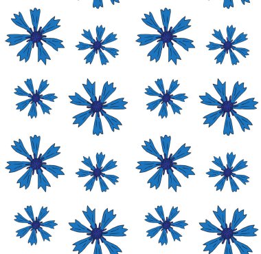 Mavi elin vektörsüz deseni çizilmiş karalama çizimi beyaz arkaplanda izole edilmiş mısır çiçeği