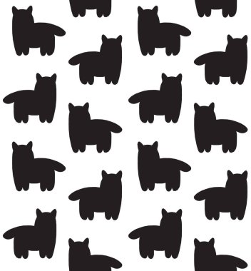 Siyah elin vektörsüz deseni çizilmiş karalama çizimi beyaz arkaplanda izole kedi silueti