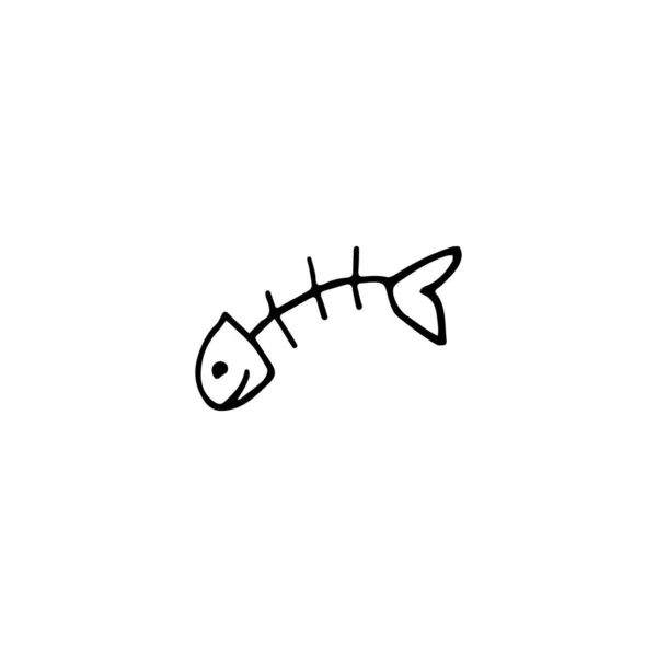 Scheletro Pesce Scarabocchio Disegnato Mano Vettoriale Isolato Sfondo Bianco — Vettoriale Stock