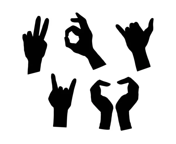 Векторный Набор Черных Каракулей Рисунок Различных Знаков Руки Силуэт Изолирован — стоковый вектор