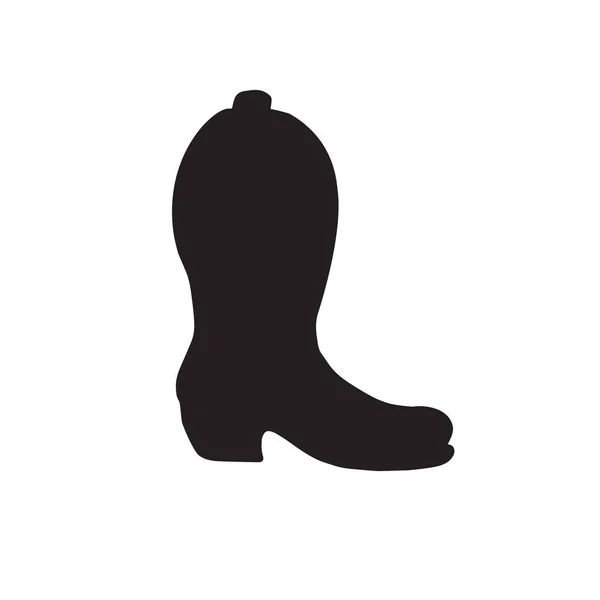 Vector Zwarte Cowboy Westerse Boot Silhouet Geïsoleerd Witte Achtergrond — Stockvector