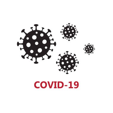 Vector düz siyah 2019-nCoV Roman Coronavirus Bakteri Hücre Simgesi Beyaz arkaplan izole metin
