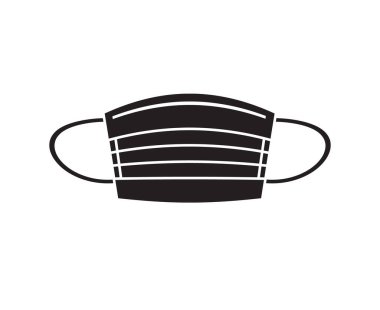 Beyaz arkaplanda izole edilmiş vektör düz siyah dış hat tıbbi yüz maskesi