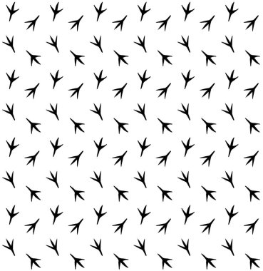 Beyaz arka planda izole edilmiş siyah tavuk pençesi ayak izlerinin vektörsüz deseni